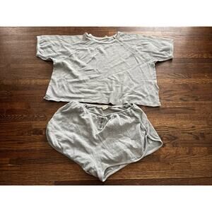 Madewell Waffle Knit Pajama Set Size Large Gray Floral Lounge Oversized Shorts